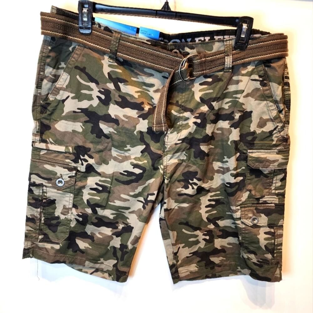 Men's Iron Co. Camo Shorts‎ Twill Cargo Shorts Pockets Camouflage Belted New 40